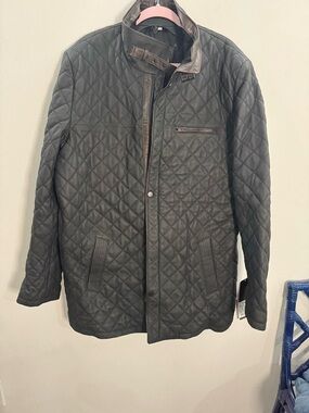 Men's Overland Quilted Leather Stand-Collar Jacket - Black